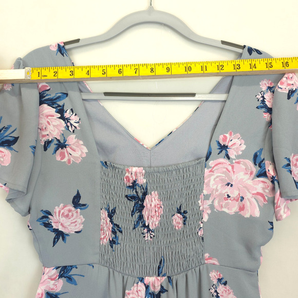 Candies Ruffled Midi Dress Babydoll Lined High Low Women S Gray Pink Floral - Picture 5 of 14